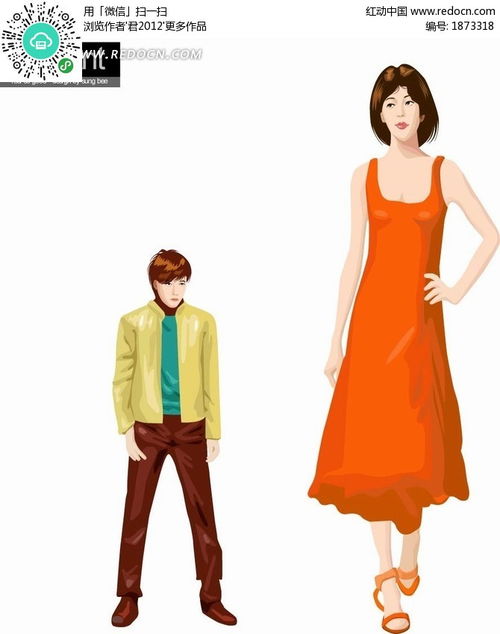 人物插画穿着皮克夹的男性和连身裙的女性AI素材免费下载 红动网